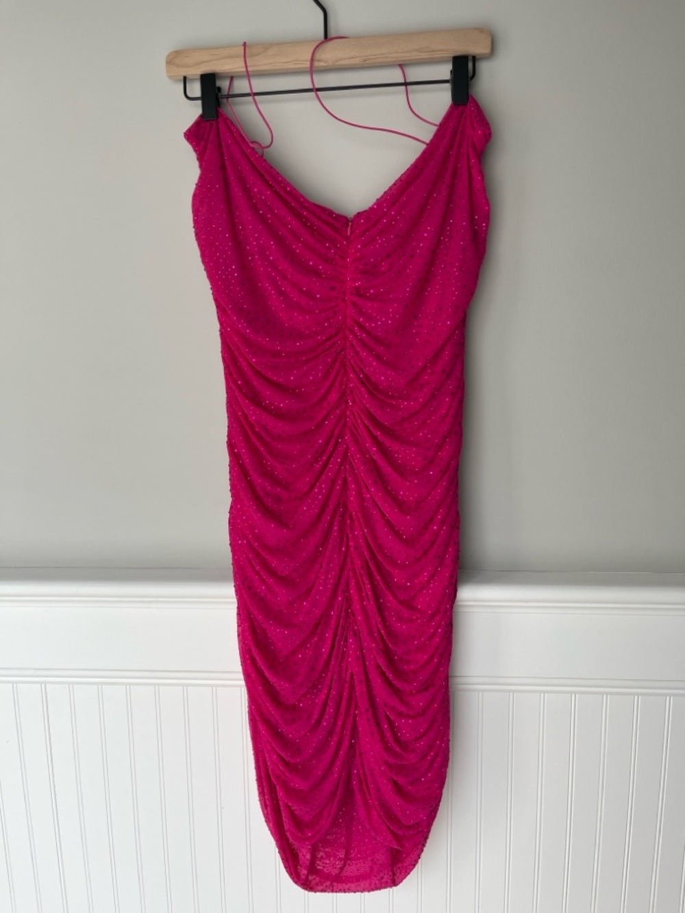 Diamond Rhinestone Ruched Mini Dress - Fuchsia - Picture 4 of 12